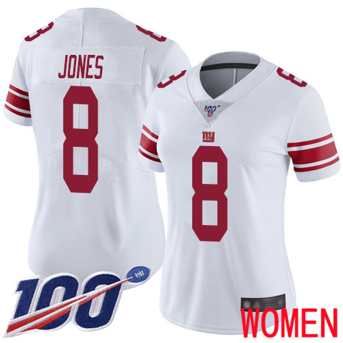 Women New York Giants #8 Daniel Jones White Vapor Untouchable Limited Player 100th Season Football NFL Jersey